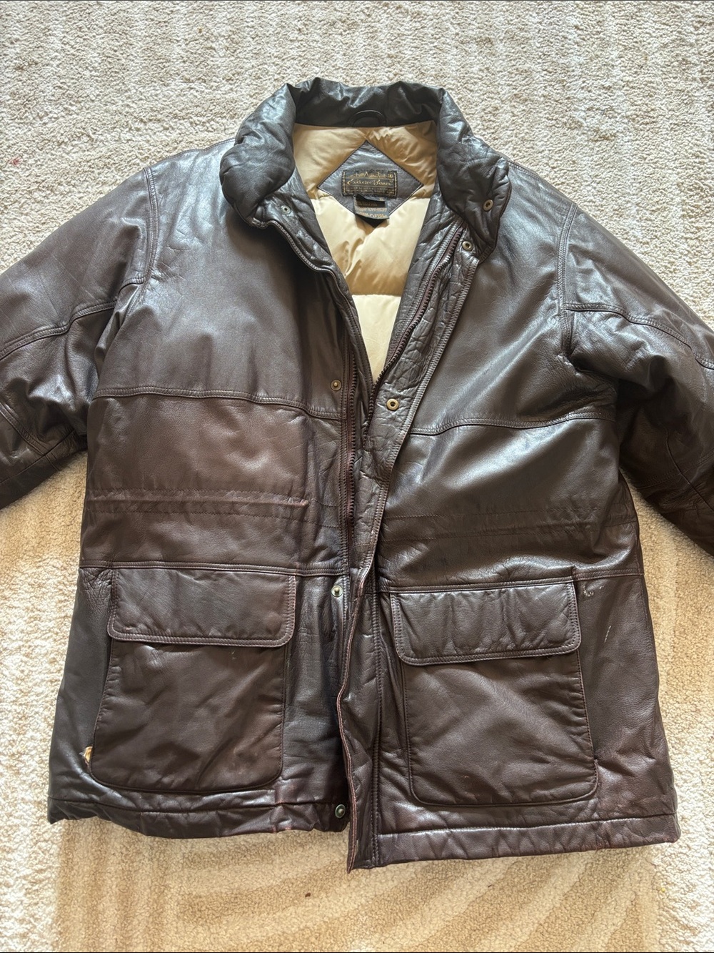 Eddie Bauer Dark Brown Leather Puffer Jacket